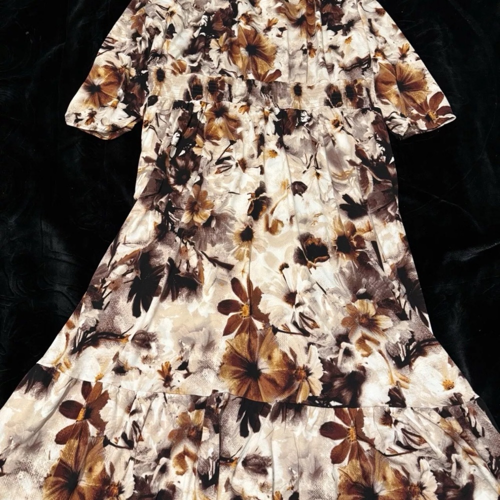 LuLaRoe 3XL Women's Evelyn Smocked Waist Maxi Dress Multicolor Floral Pattern